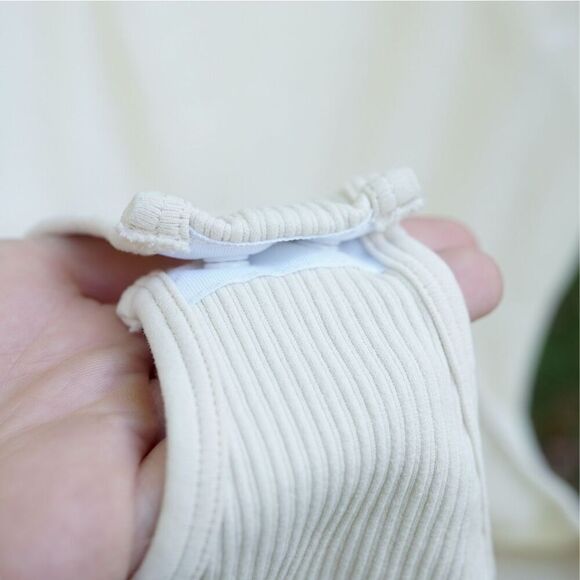 OQQ Ivory White Ribbed Square Neck Tank Bodysuit - Picture 5 of 6